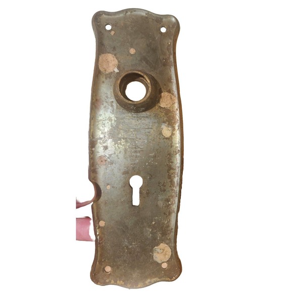 Set Of 2 Antique Victorian Brass Door Knob Backplates Keyhole Cast - Picture 4 of 7